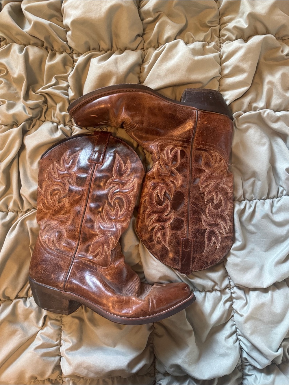 Laredo Classic Brown Leather Western Cowboy Boots - Tan/Brown